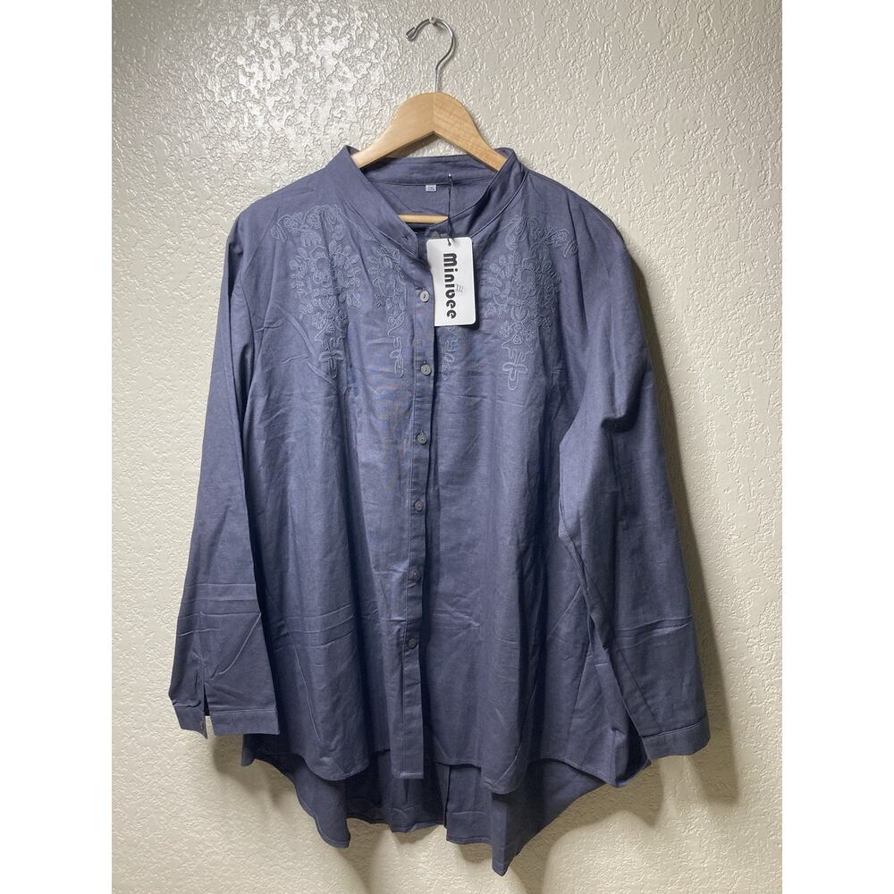 Minibee Plus 2XL Tunic Top Embroidered Linen Blend High Lo Lagenlook NEW